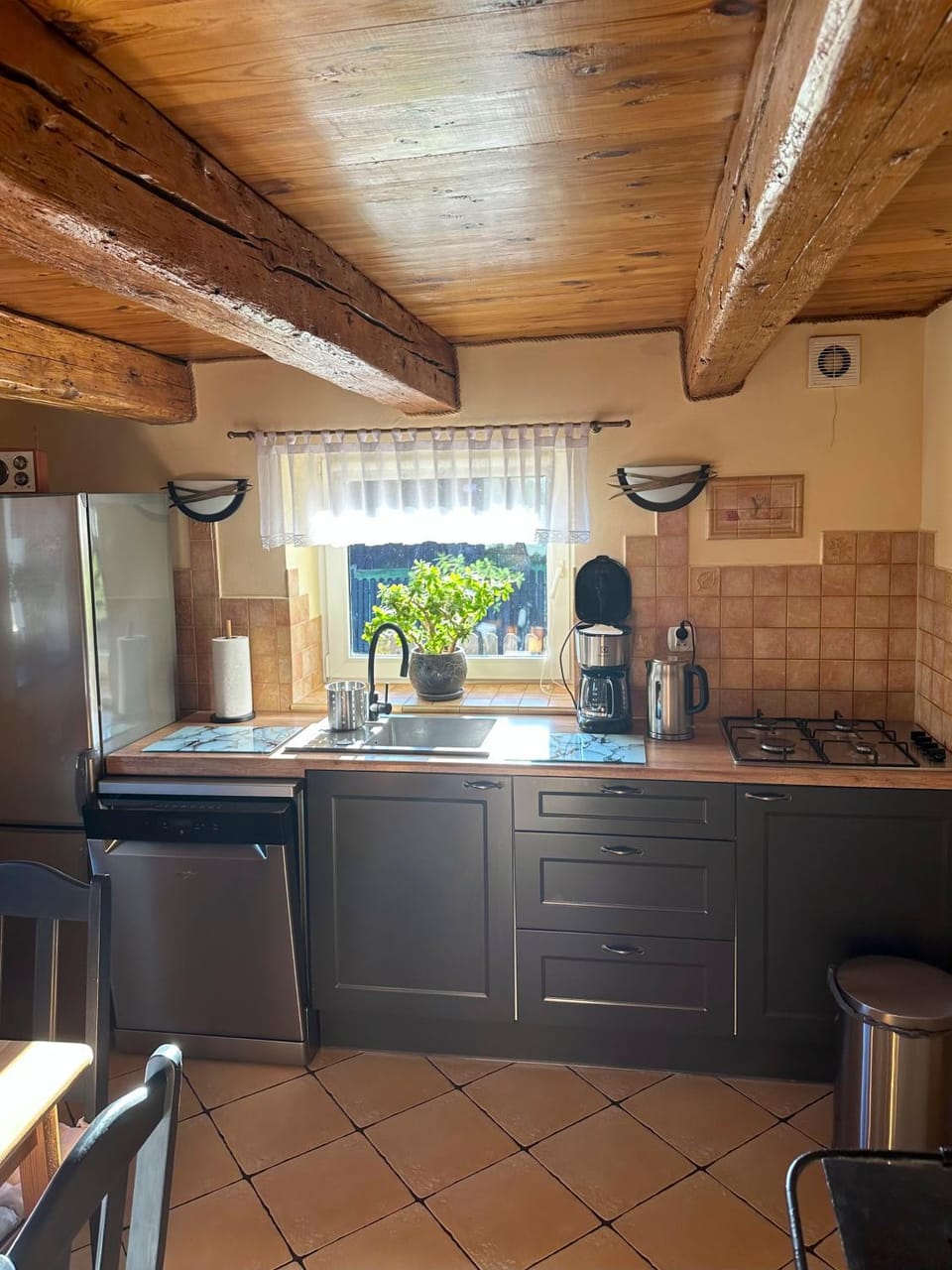 Kitchen or kitchenette, stove