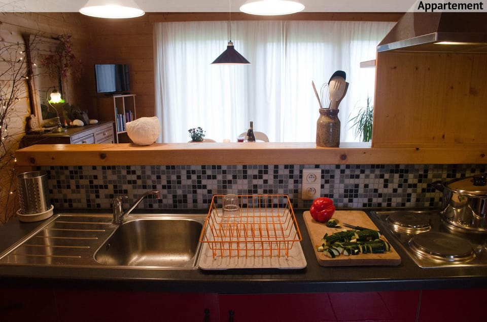 Kitchen or kitchenette, stove