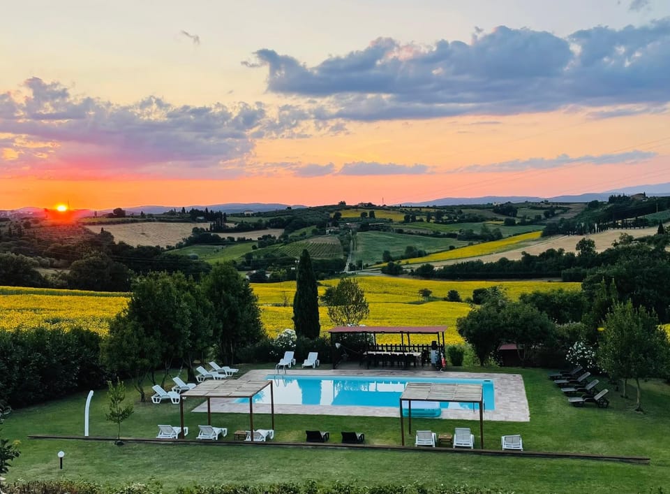 Natural landscape, Pool view, Swimming pool, Sunset