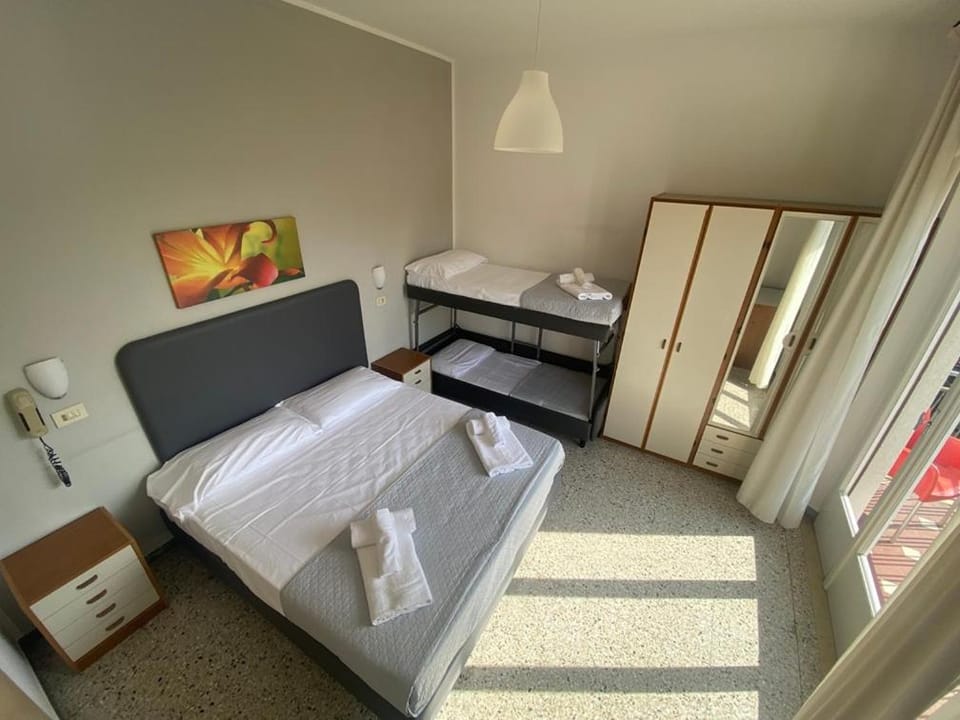 Bed, Photo of the whole room, Bedroom, bunk bed, towels, wardrobe