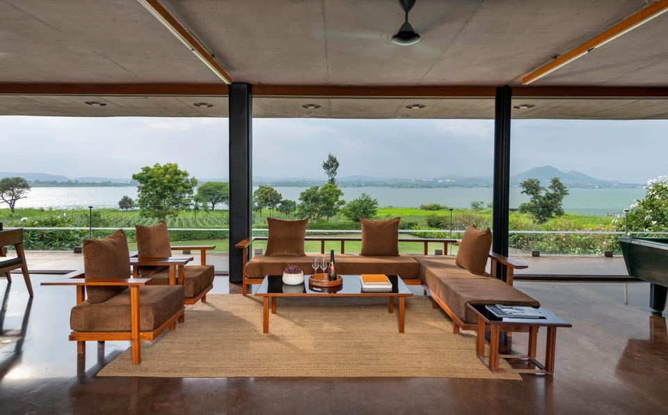 Living room, Seating area, Lake view