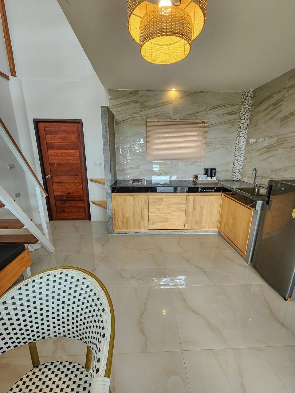 Kitchen or kitchenette, stove