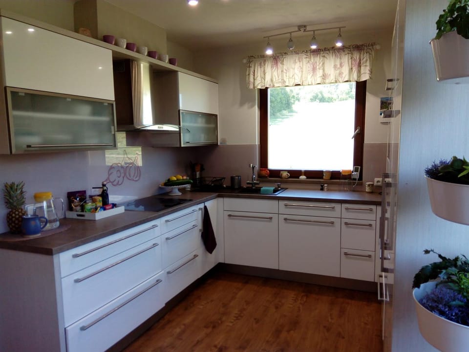 Kitchen or kitchenette, stove