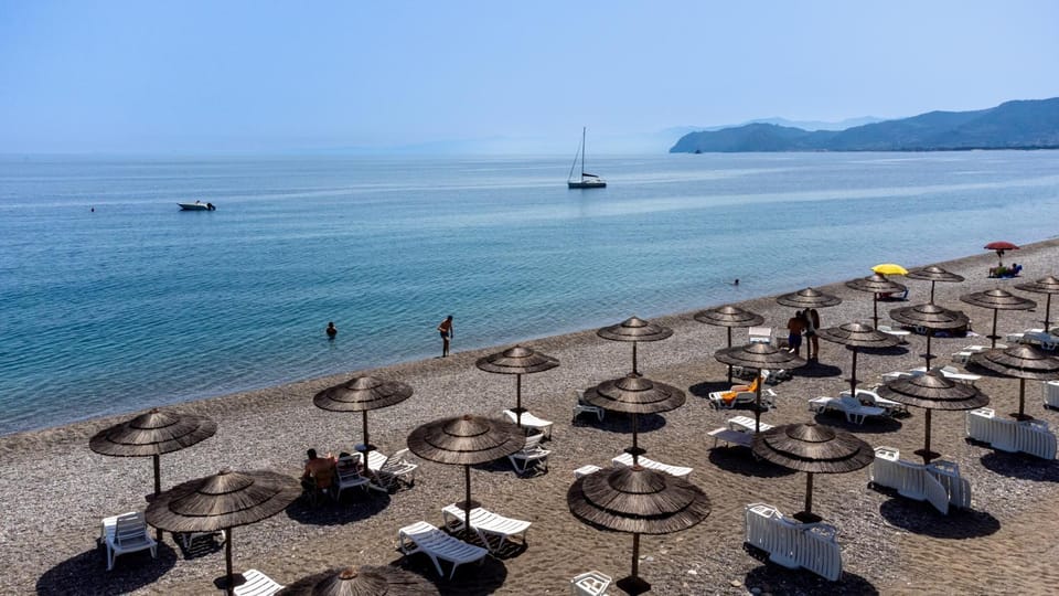 Beach, Mountain view, Sea view, sunbed
