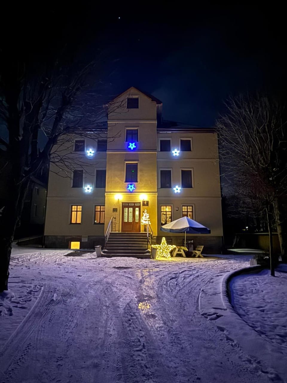 Property building, Night, Winter