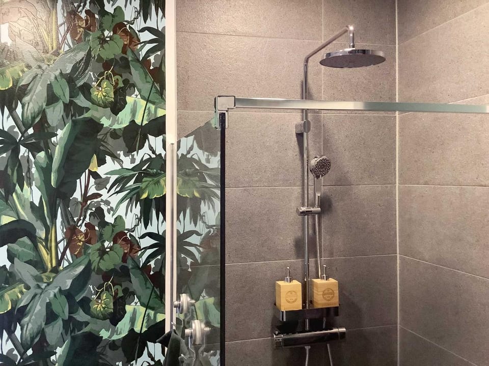 Shower, Bathroom, Inner courtyard view