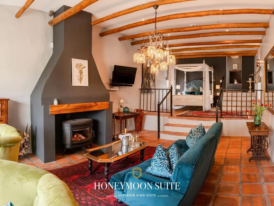 Bed, TV and multimedia, Living room, Seating area, Bedroom, fireplace