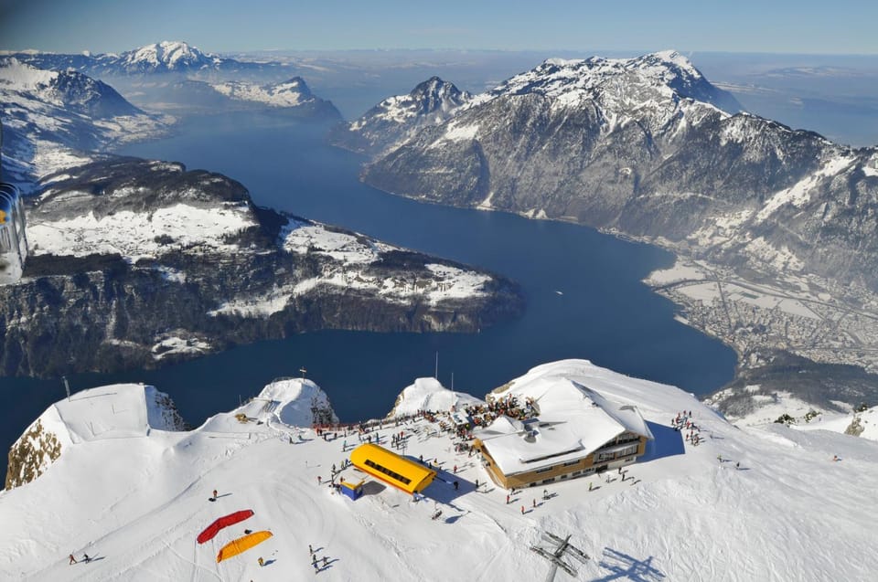 Bird's eye view, Winter, Skiing, Lake view, Mountain view