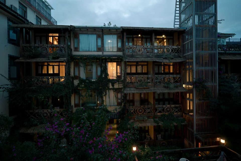 Property building, Night, Garden, Garden view