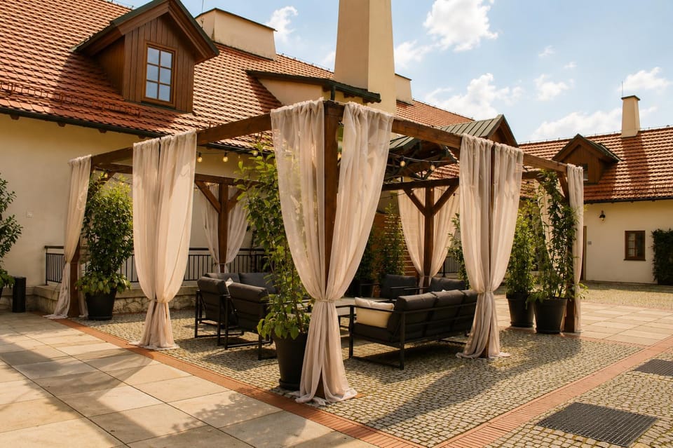 Property building, Patio, Day, Seating area