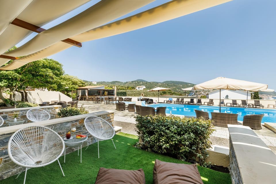 Patio, Mountain view, Pool view
