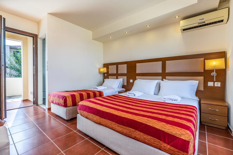 Bed, Photo of the whole room, Bedroom, towels, air conditioner