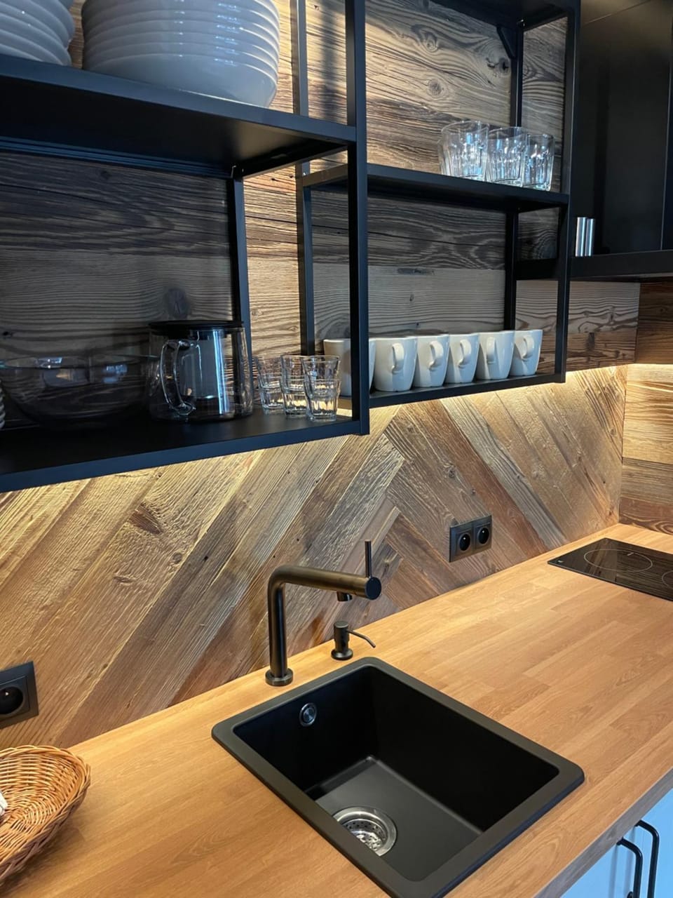 Kitchen or kitchenette, stove