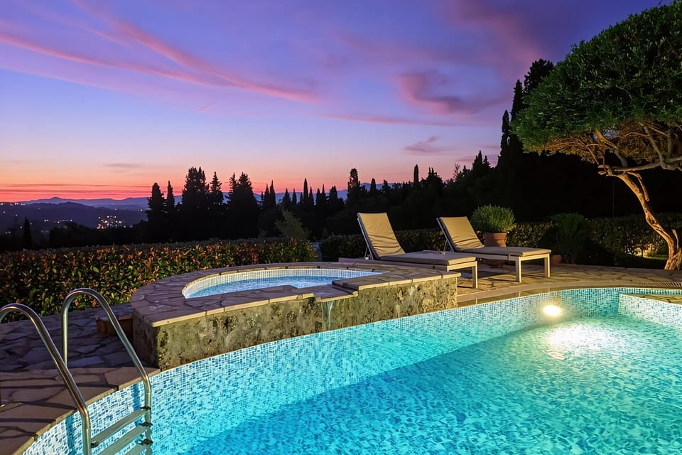 Night, Natural landscape, Guests, Mountain view, Pool view, Swimming pool, Sunset, sunbed