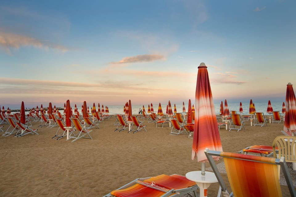Beach, Sea view, Sunset, sunbed