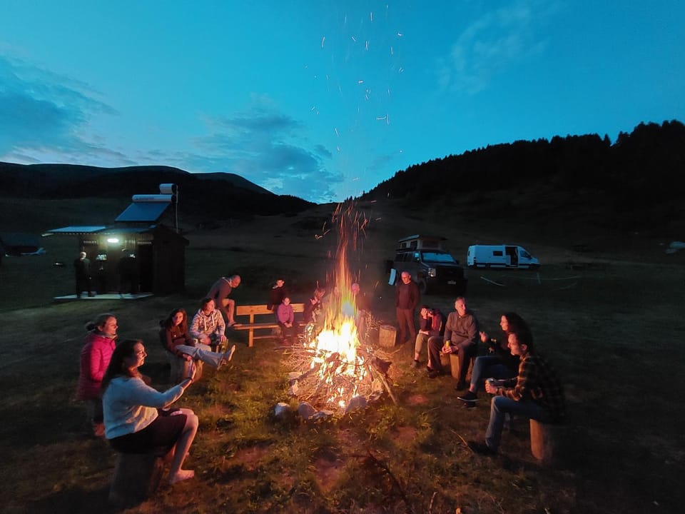 Night, People, Natural landscape, Evening entertainment, Mountain view, group of guests