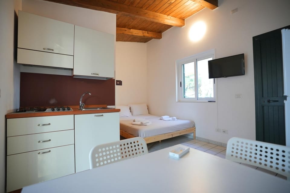 Bed, TV and multimedia, Kitchen or kitchenette, Photo of the whole room, Dining area, Bedroom