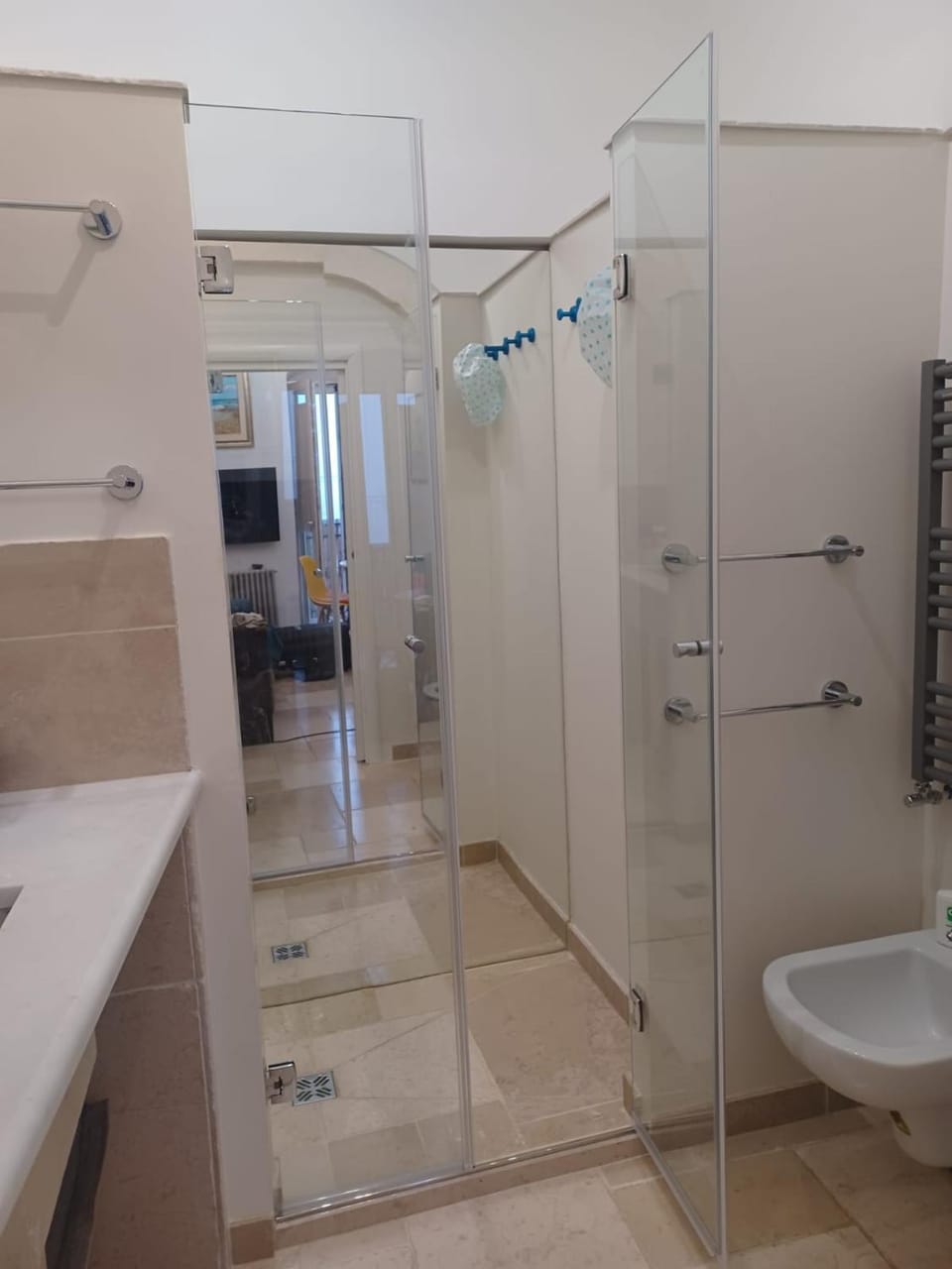 Shower, Toilet, Bathroom, bidet, hair dryier, towels, towels