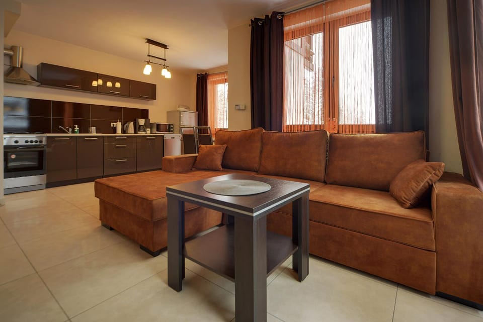 Kitchen or kitchenette, Living room, Seating area, Dining area, stove