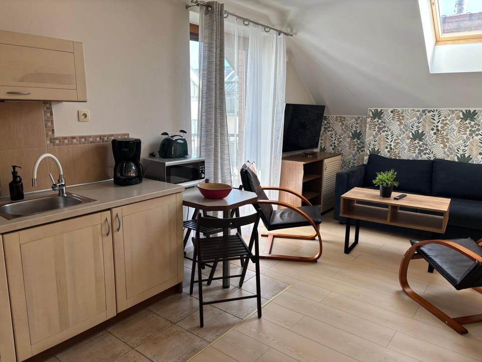 TV and multimedia, Coffee/tea facilities, Kitchen or kitchenette, Living room, Seating area, Dining area, stove, toaster