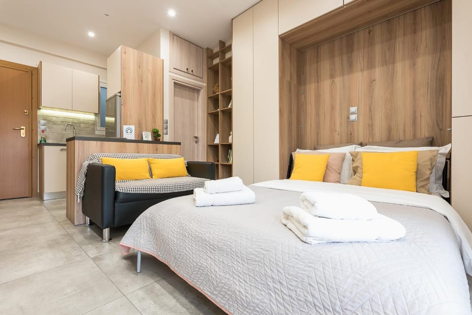 Bed, Kitchen or kitchenette, Bedroom, towels