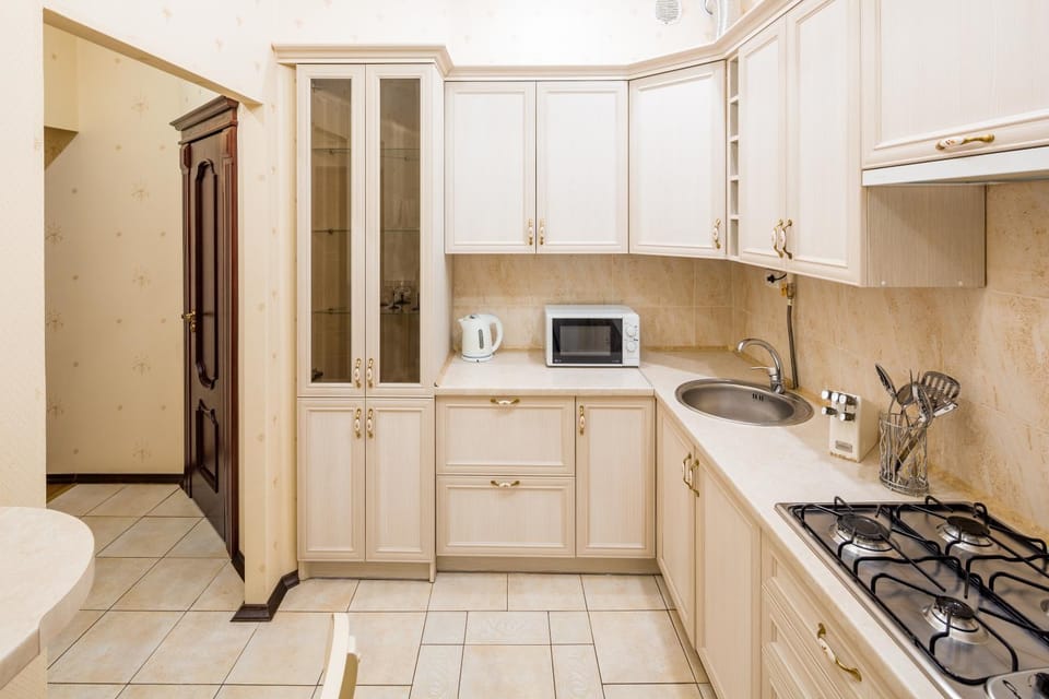 Kitchen or kitchenette, stove
