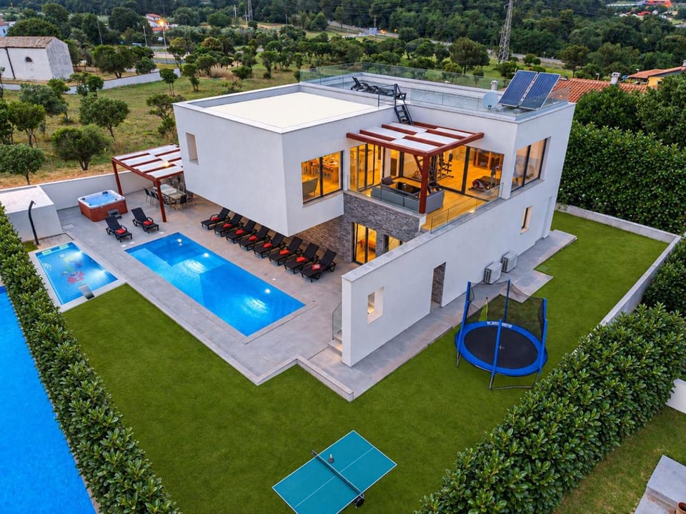 Patio, Bird's eye view, Pool view, sunbed
