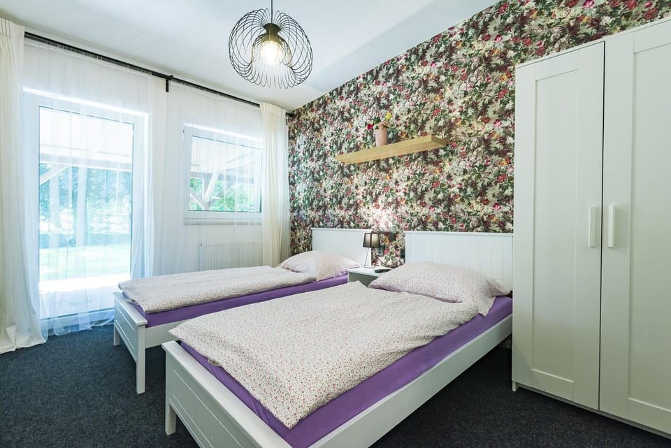 Bed, wardrobe