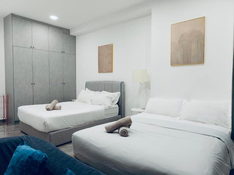 Bed, wardrobe