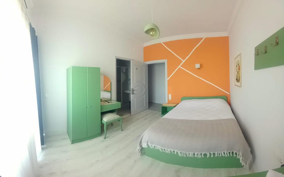 Bed, wardrobe