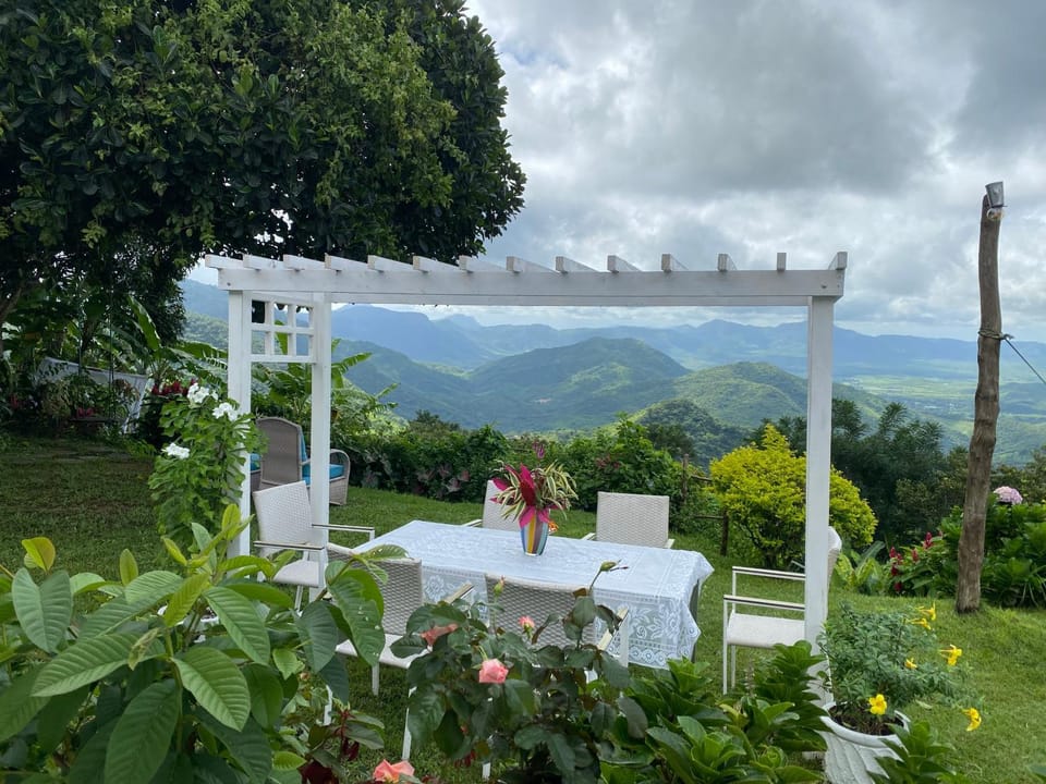Patio, Day, Natural landscape, Garden, Dining area, Garden view, Mountain view