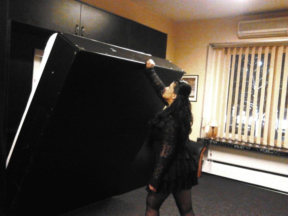 Bed, wardrobe