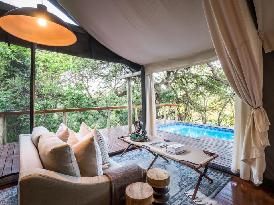 View (from property/room), Living room, Pool view, Swimming pool