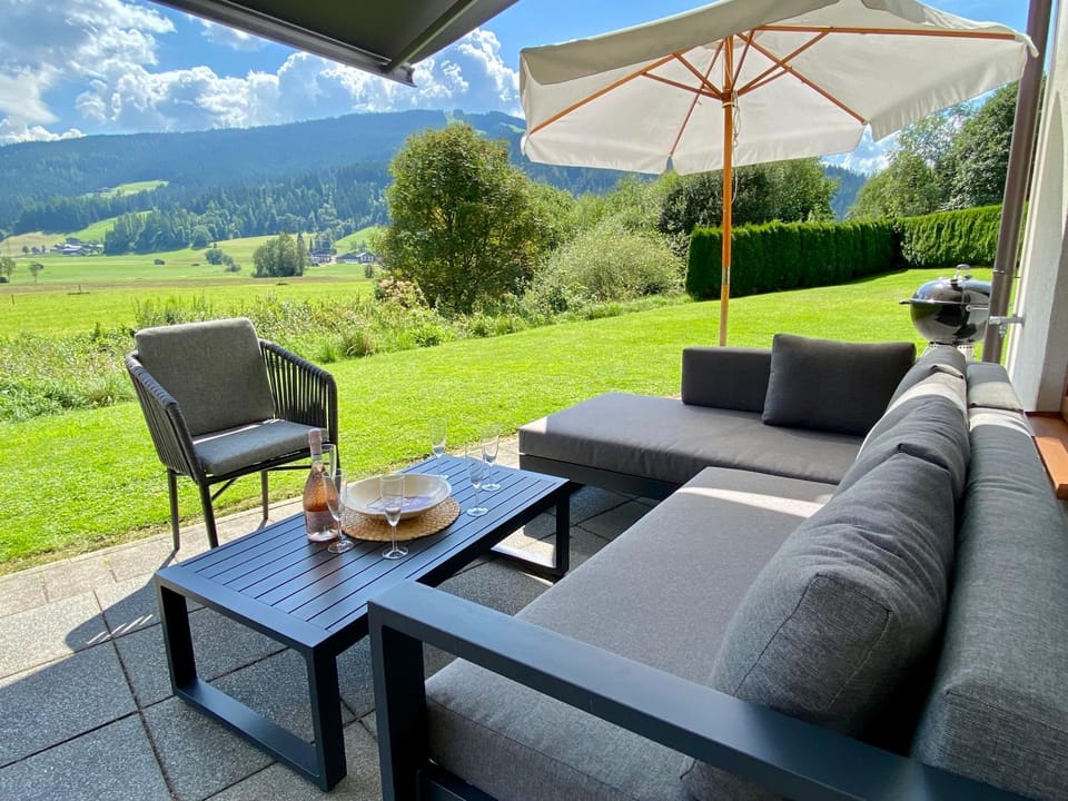 Natural landscape, Garden, Seating area, Garden view, Mountain view