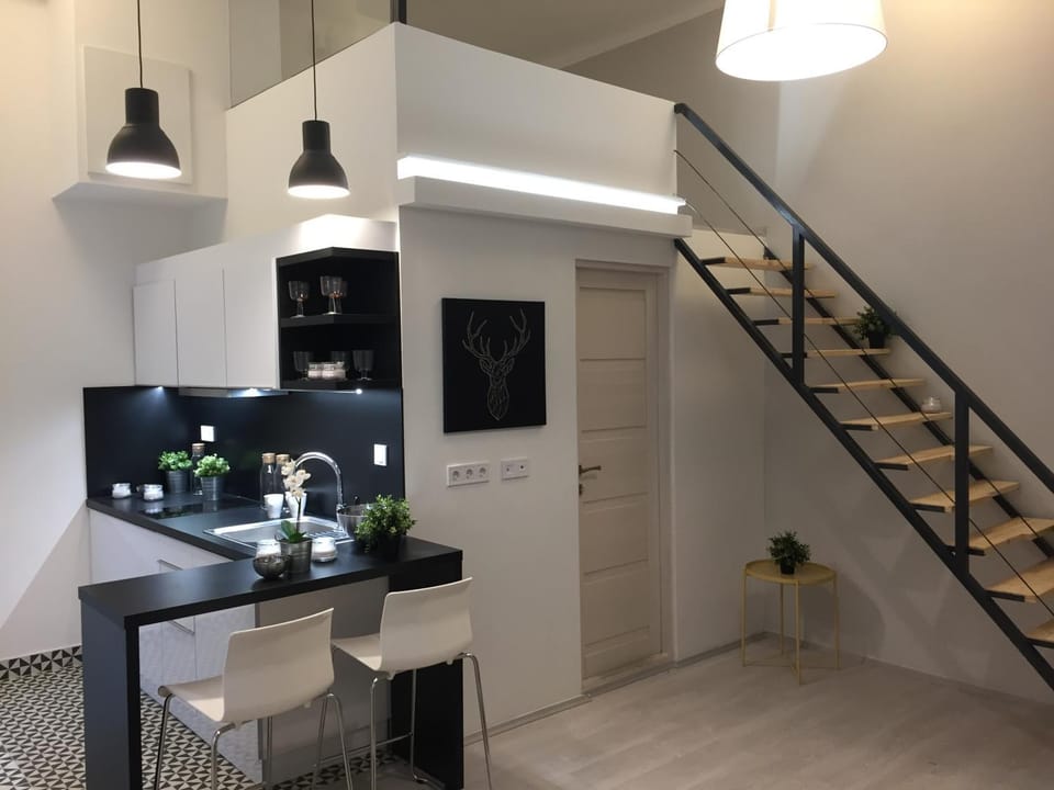 Kitchen or kitchenette, stove