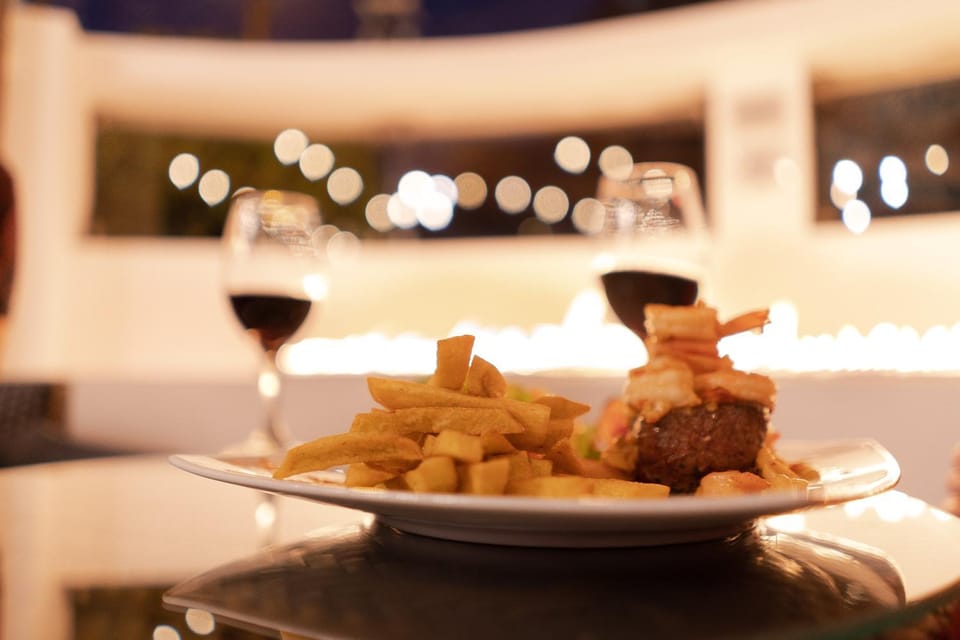 Restaurant/places to eat, Food close-up, Night, Lounge or bar, Food and drinks, Decorative detail, Food, City view, Alcoholic drinks