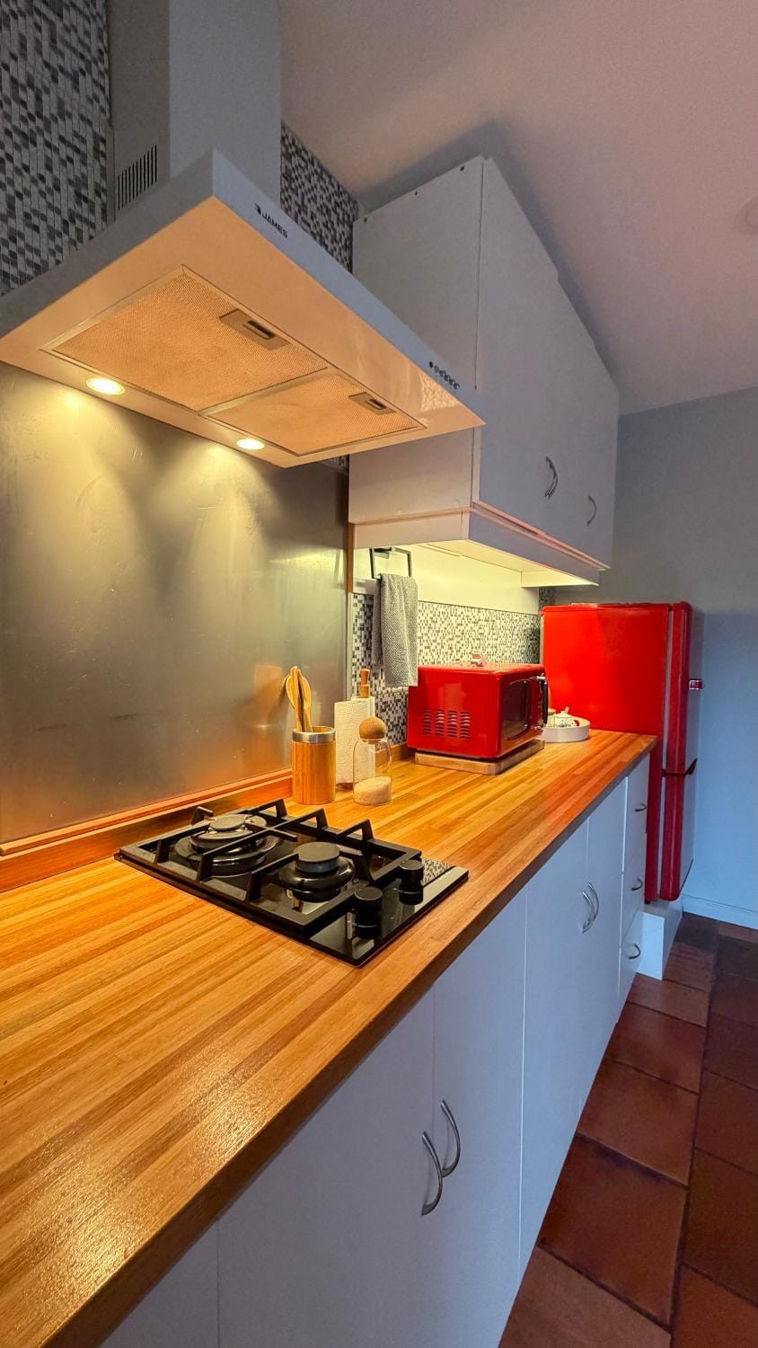 Kitchen or kitchenette, stove