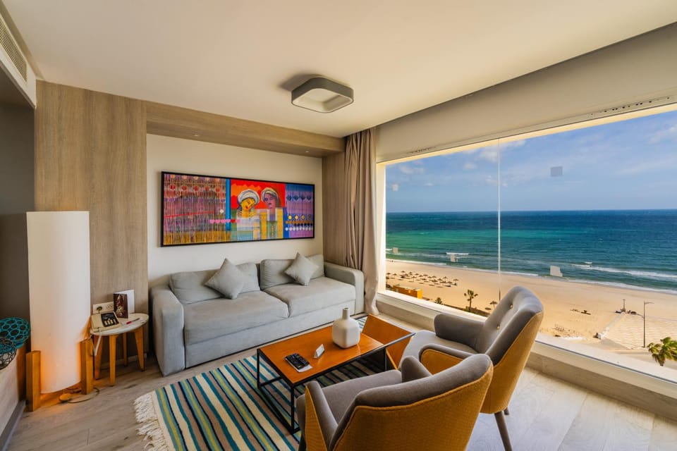 Living room, Seating area, Beach, Sea view