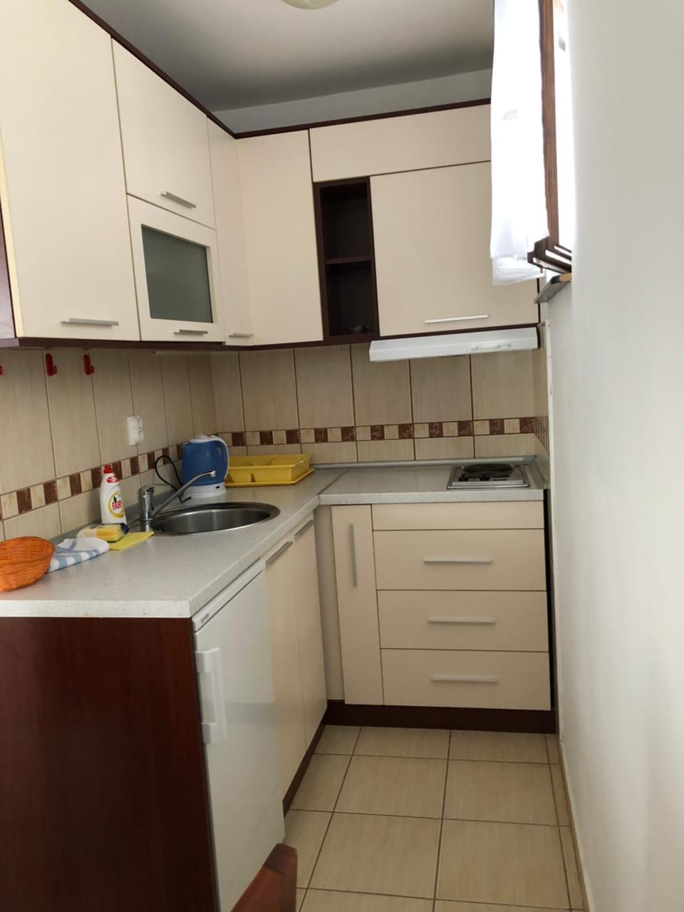Kitchen or kitchenette, stove