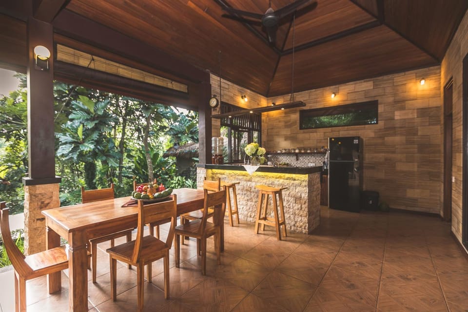 Kitchen or kitchenette, Living room, Dining area, Garden view