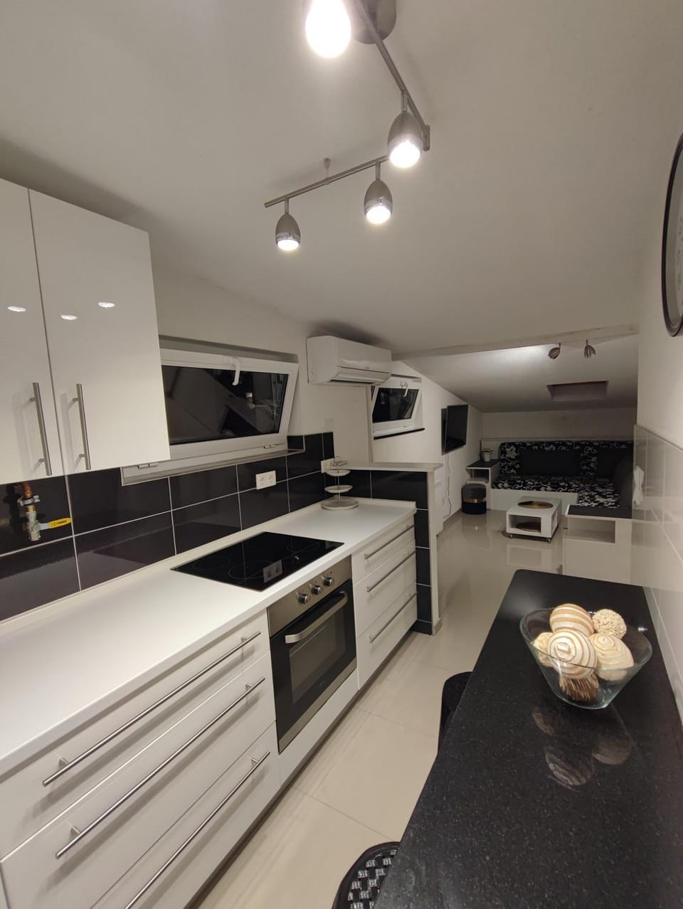 Kitchen or kitchenette, Living room, oven, stove, kitchen
