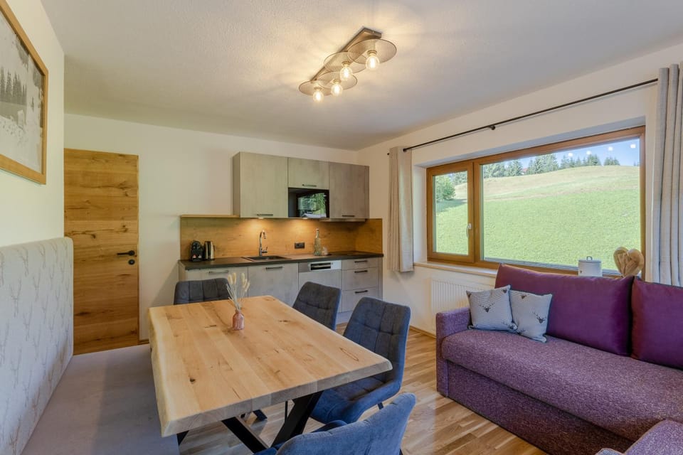 Kitchen or kitchenette, Living room, Seating area, Dining area