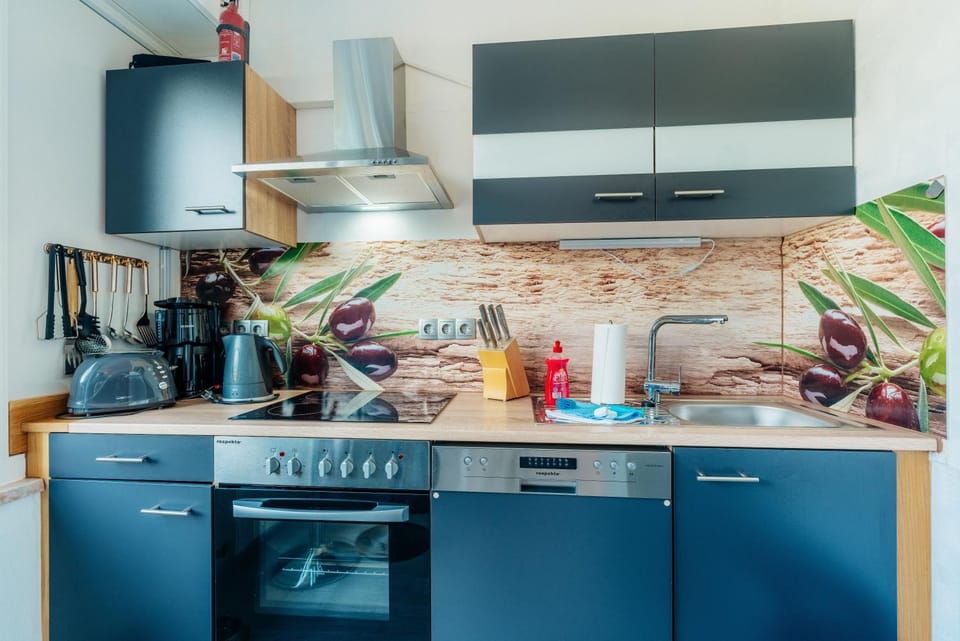 Kitchen or kitchenette, dishwasher, oven, stove