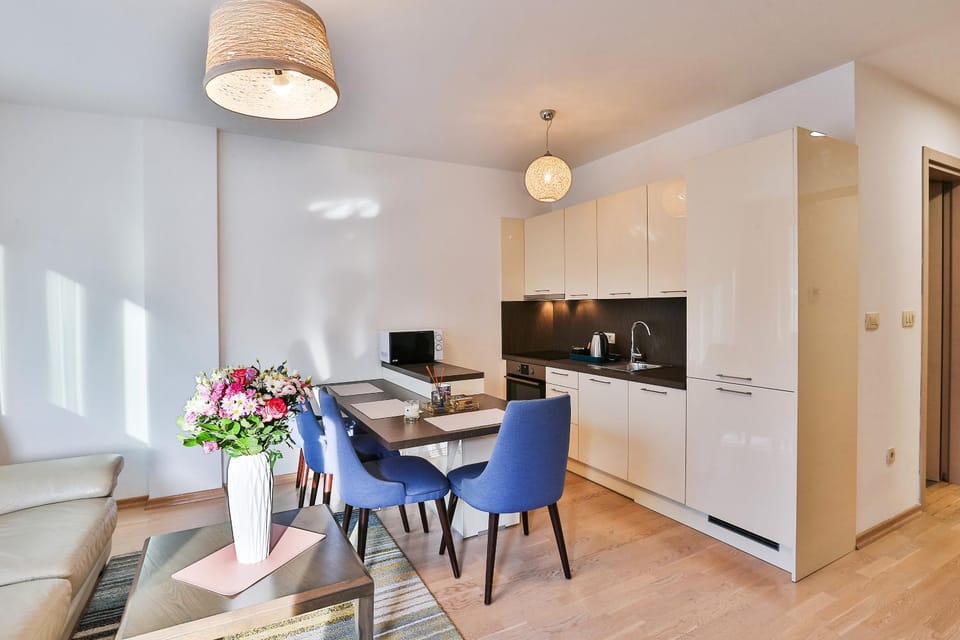 Kitchen or kitchenette, Living room, Seating area, Dining area, minibar, oven, pet friendly, stove