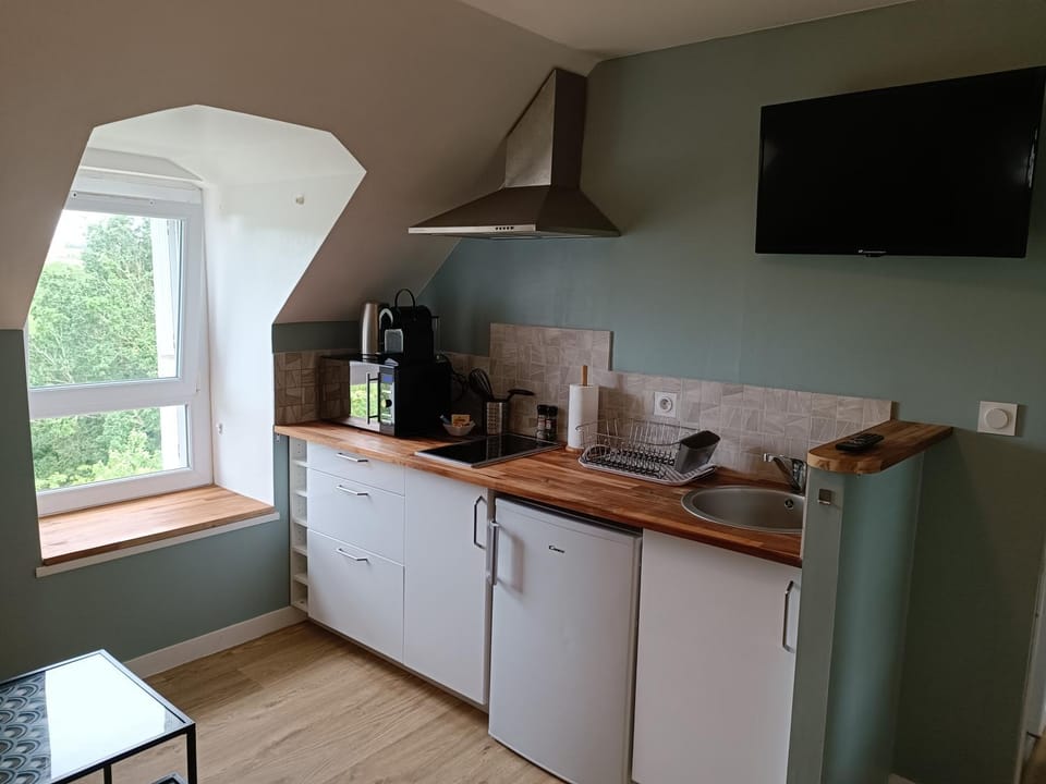 Coffee/tea facilities, Kitchen or kitchenette, stove