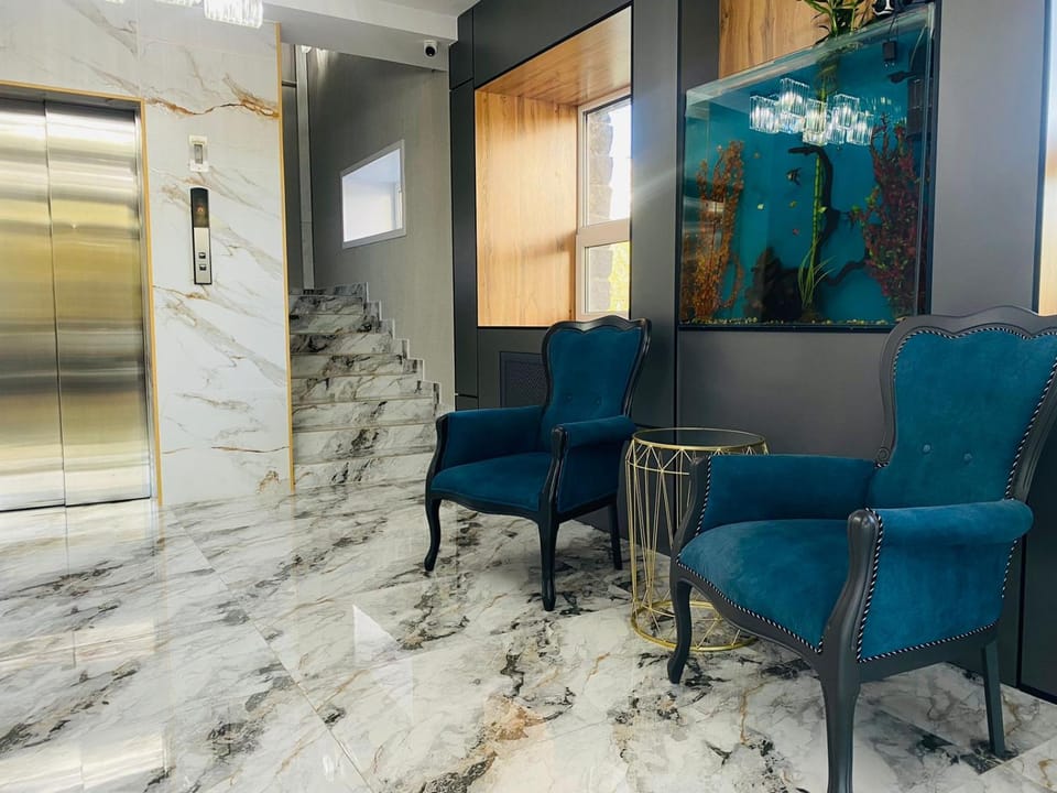 Seating area, elevator