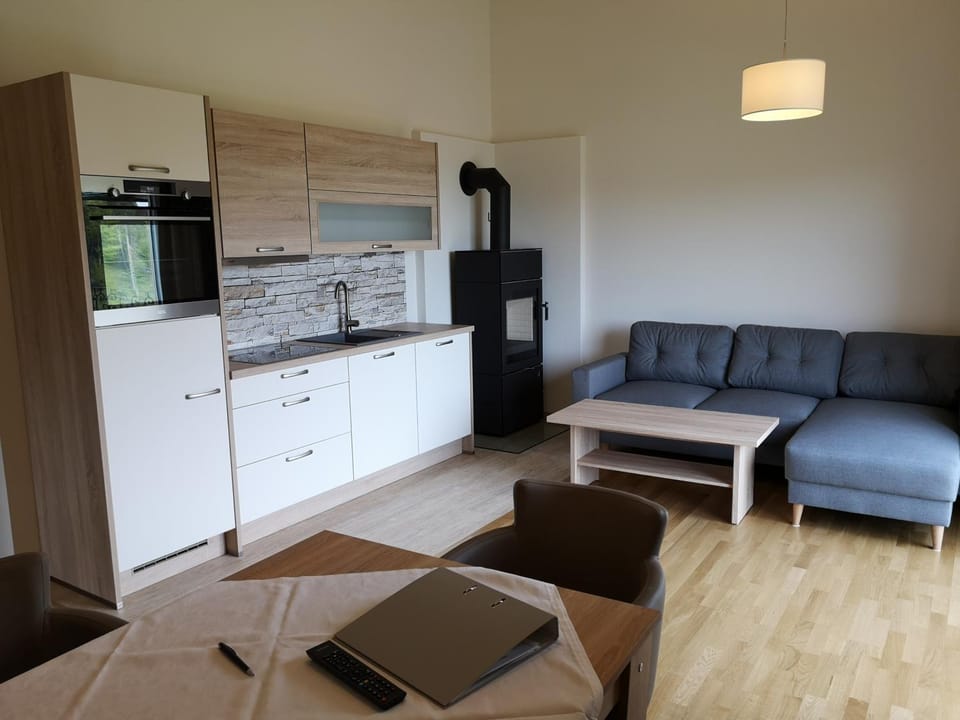 Kitchen or kitchenette, Living room, Dining area