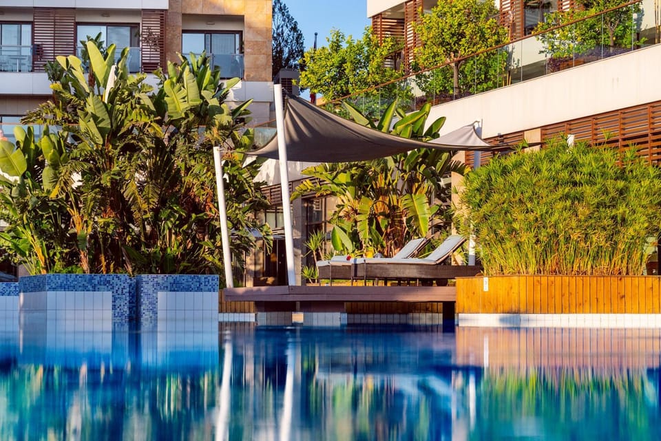 Swimming pool, sunbed