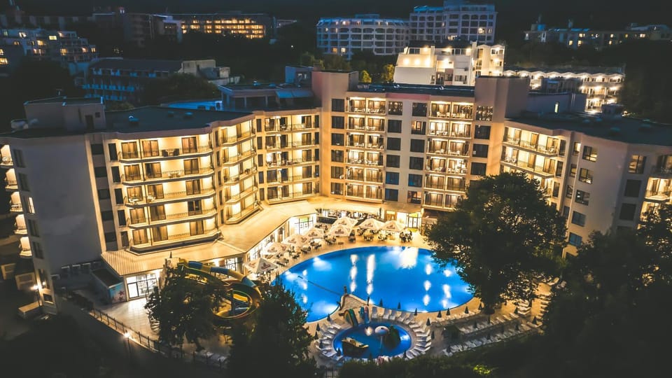 Property building, Night, Aqua park, Pool view, Swimming pool, Swimming pool