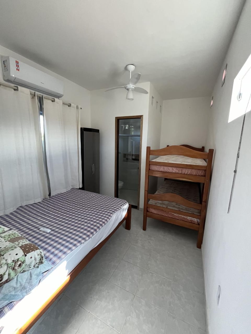 Bed, Photo of the whole room, Bedroom, bunk bed, wardrobe, air conditioner